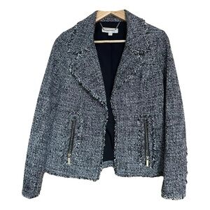 Michael Kors Open-Front Frayed Trim Tweed Women Jacket Size 00